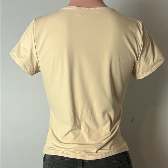 Qinsen Empire Vneck Crop Top Women’s Stretch Short Sleeve Nylon Size XL - Picture 7 of 9